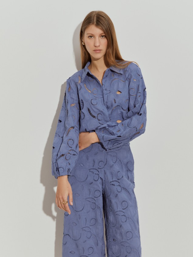 Straight trousers in English embroidery