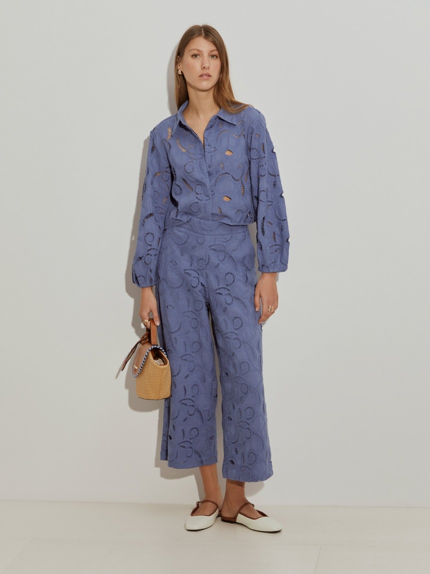 Straight trousers in English embroidery