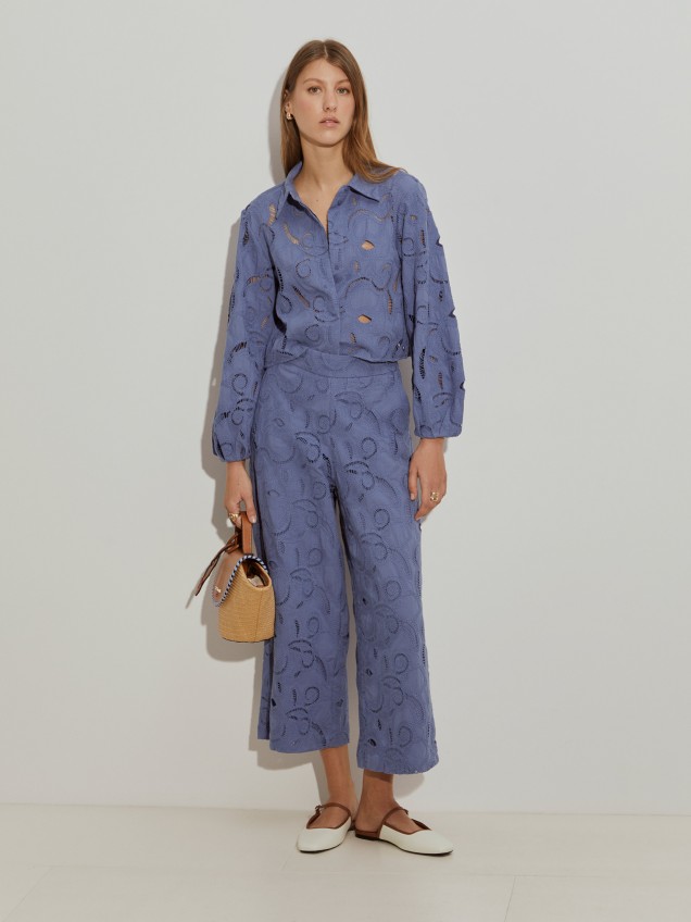 Straight trousers in English embroidery