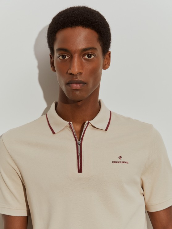 Pique polo shirt with zip