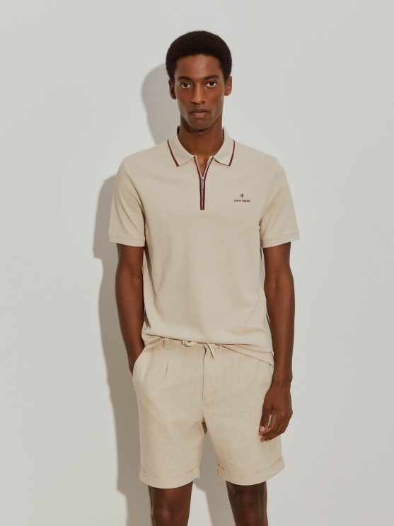 Pique polo shirt with zip
