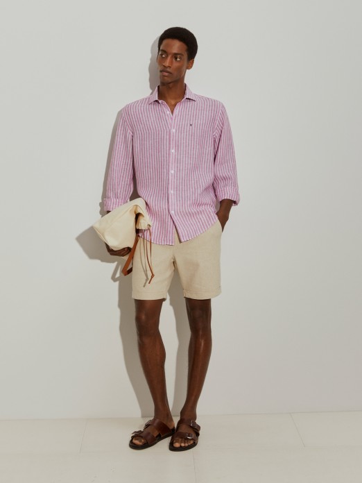 Camisa lino corte regular