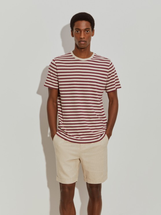 T-shirt s riscas em algodo e linho