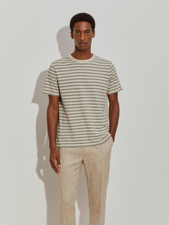 T-shirt s riscas em algodo e linho