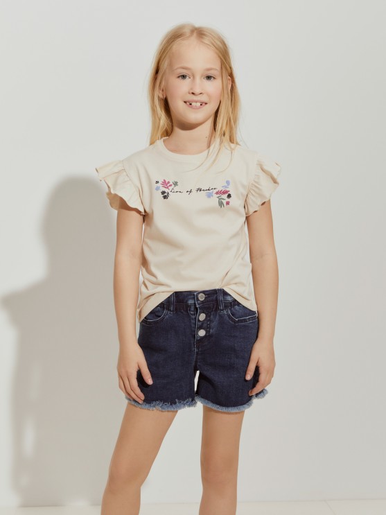 T-shirt with frill and print
