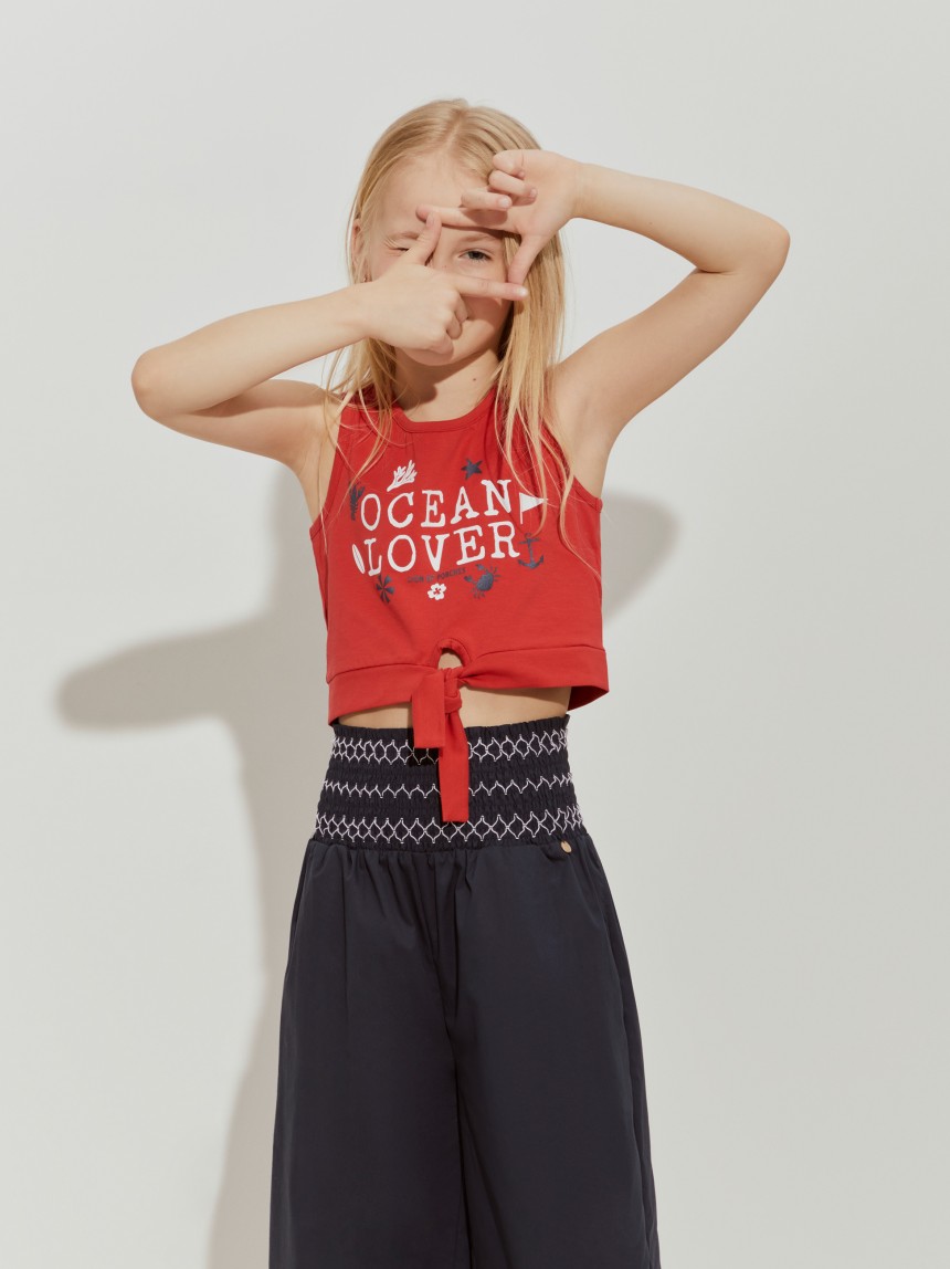 Wide-leg pants with elastic waist