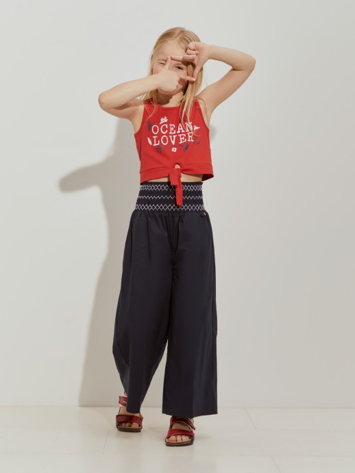 Wide-leg pants with elastic waist