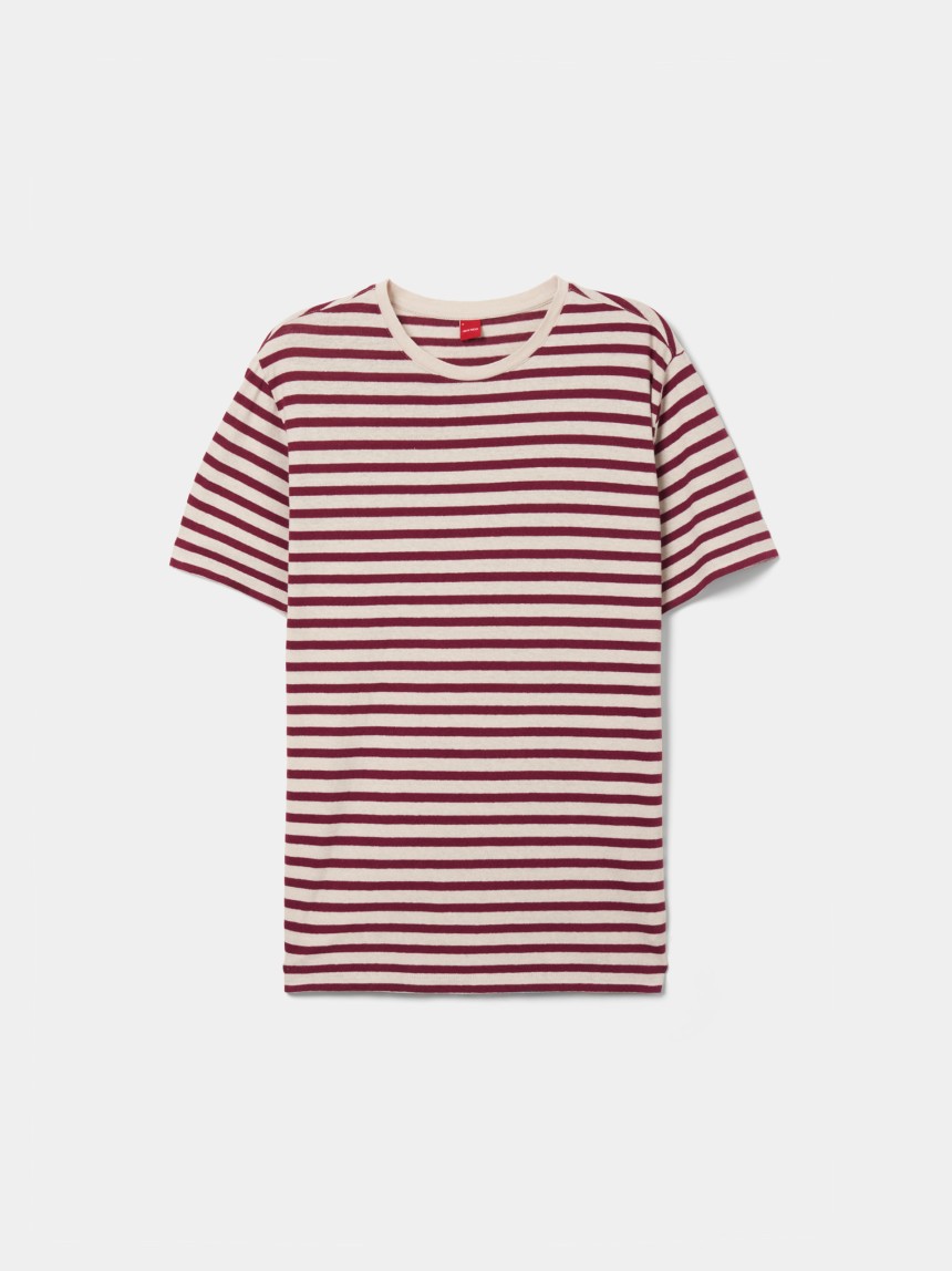 T-shirt �s riscas em algod�o e linho