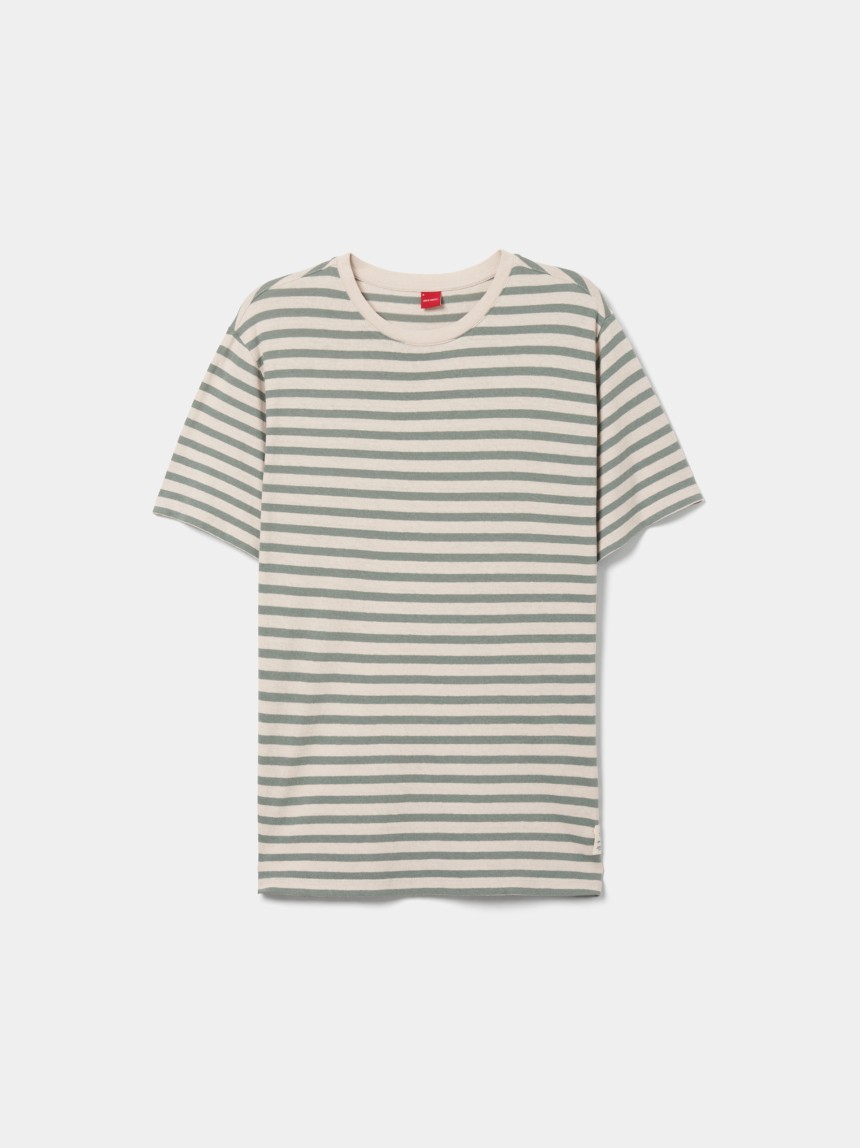 T-shirt �s riscas em algod�o e linho