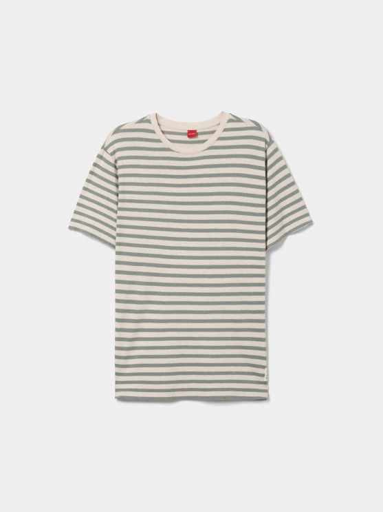 T-shirt s riscas em algodo e linho