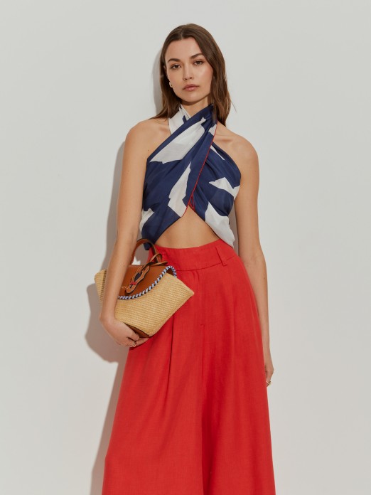 Printed scarf in cotton and silk