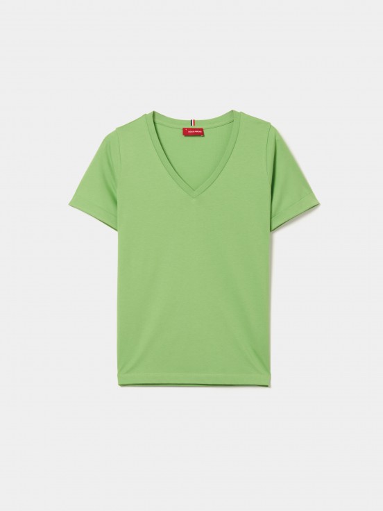 T-shirt de algodo decote em V