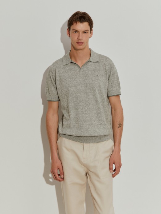 Polo de manga corta de lino y algodn.