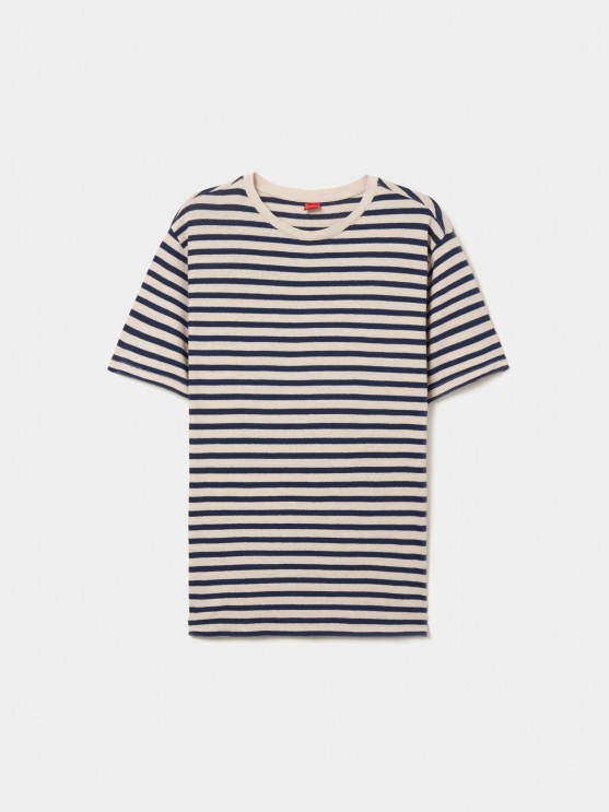 T-shirt s riscas em algodo e linho