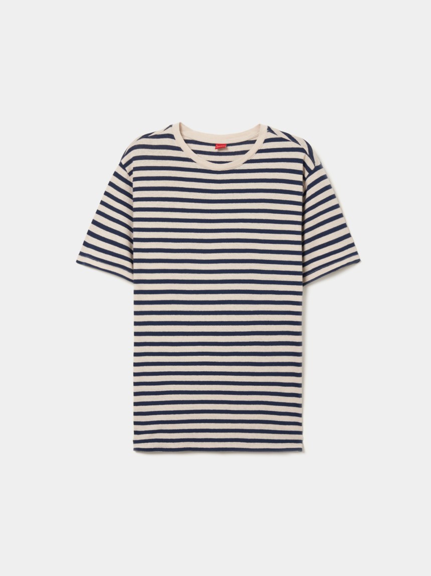 T-shirt �s riscas em algod�o e linho