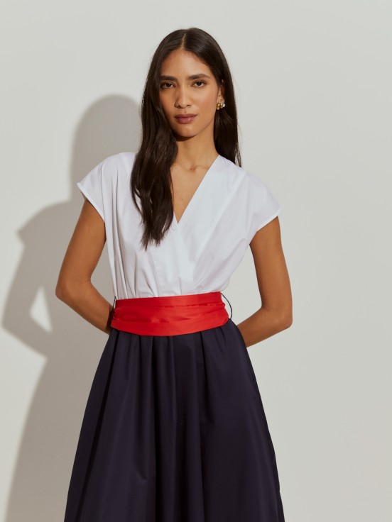Vestido comprido tricolor