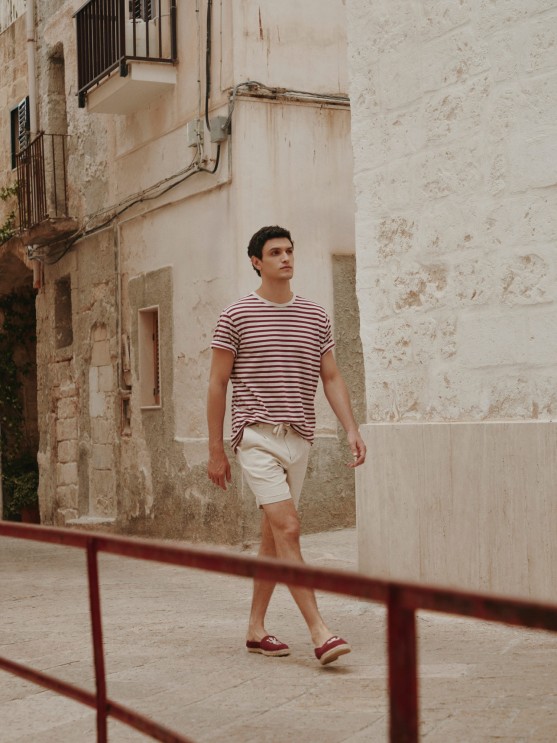 Striped cotton and linen t-shirt
