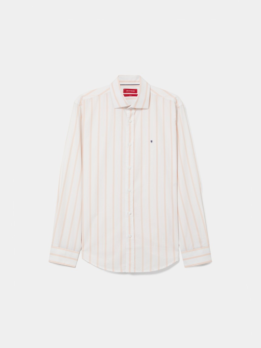 Camisa slim fit em algod�o �s riscas