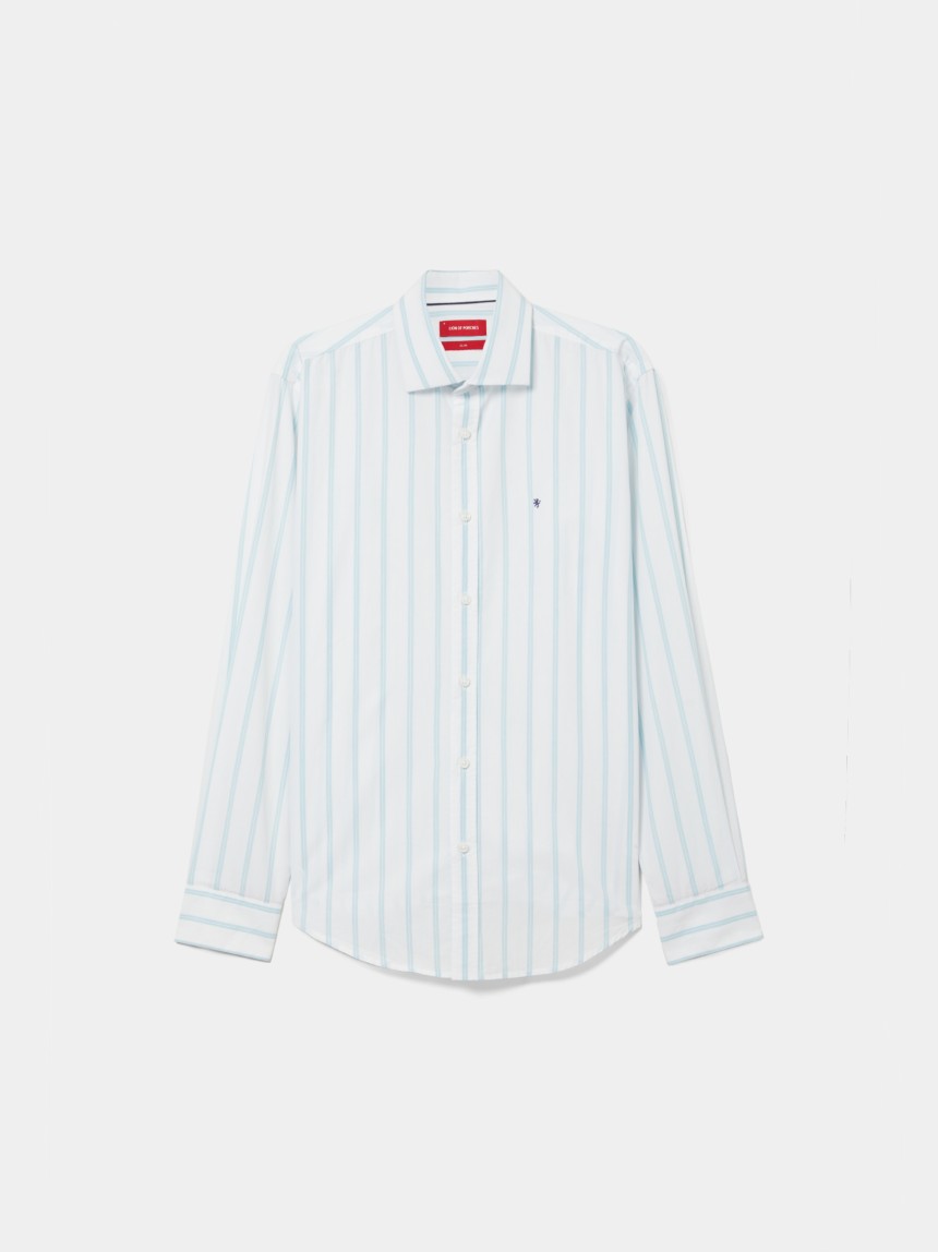 Camisa slim fit em algod�o �s riscas