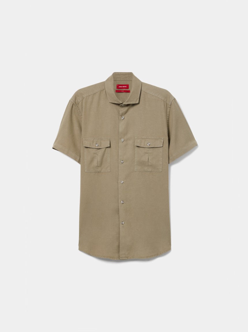 Camisa manga curta em liocel e linho