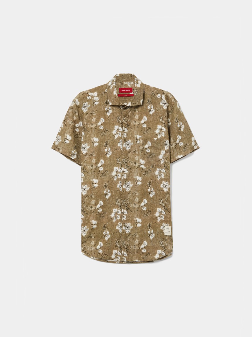 Camisa slim fit em linho e algod�o