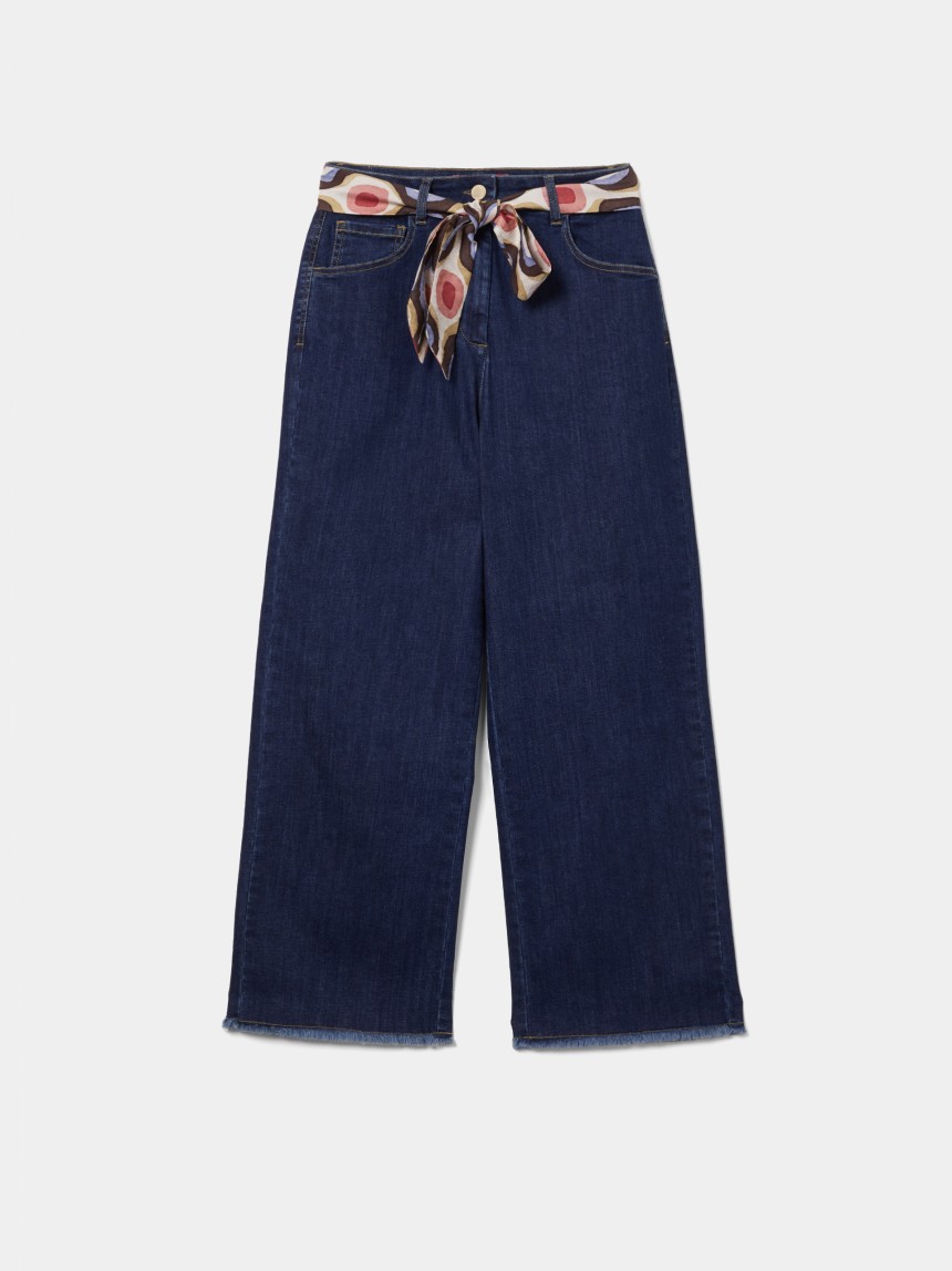 Denim jeans with a belt