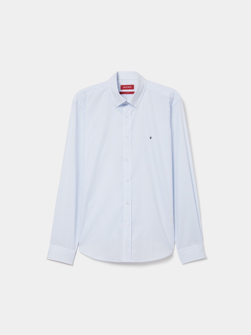 Camisa regular fit em algod�o �s riscas