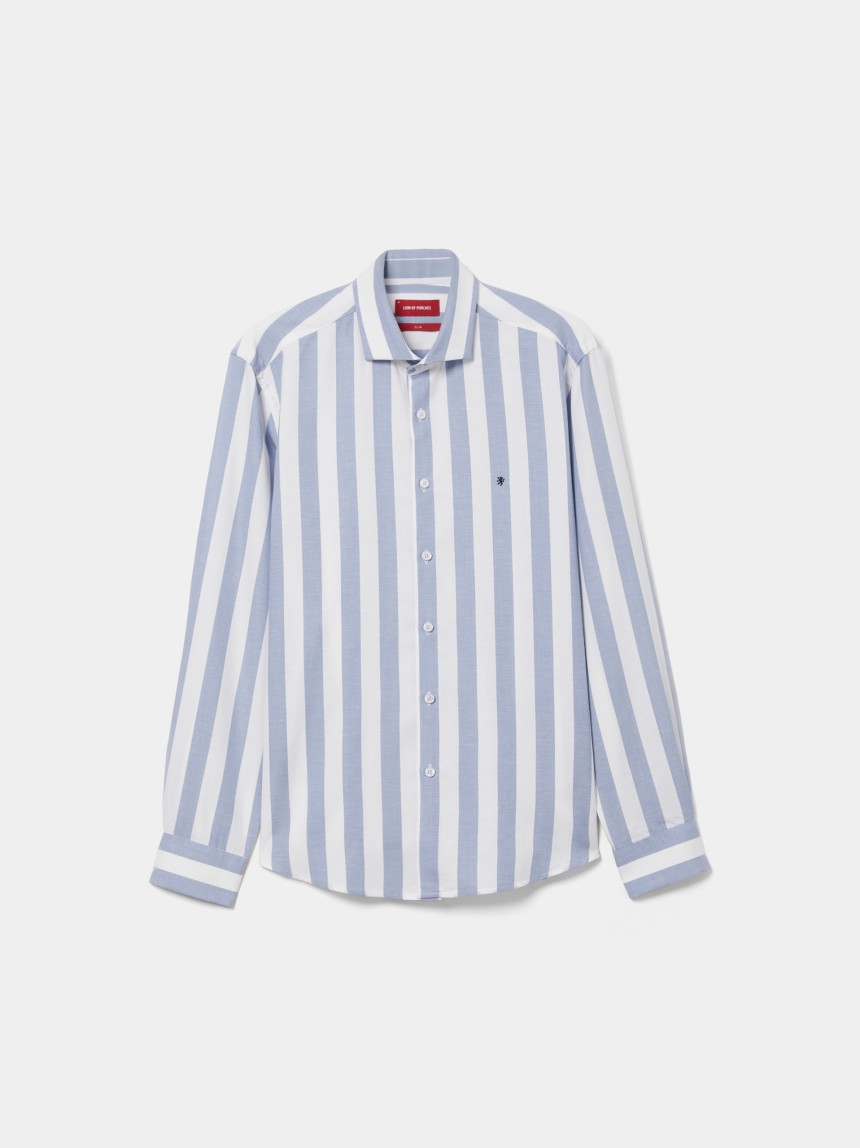Camisa slim fit em liocel e linho