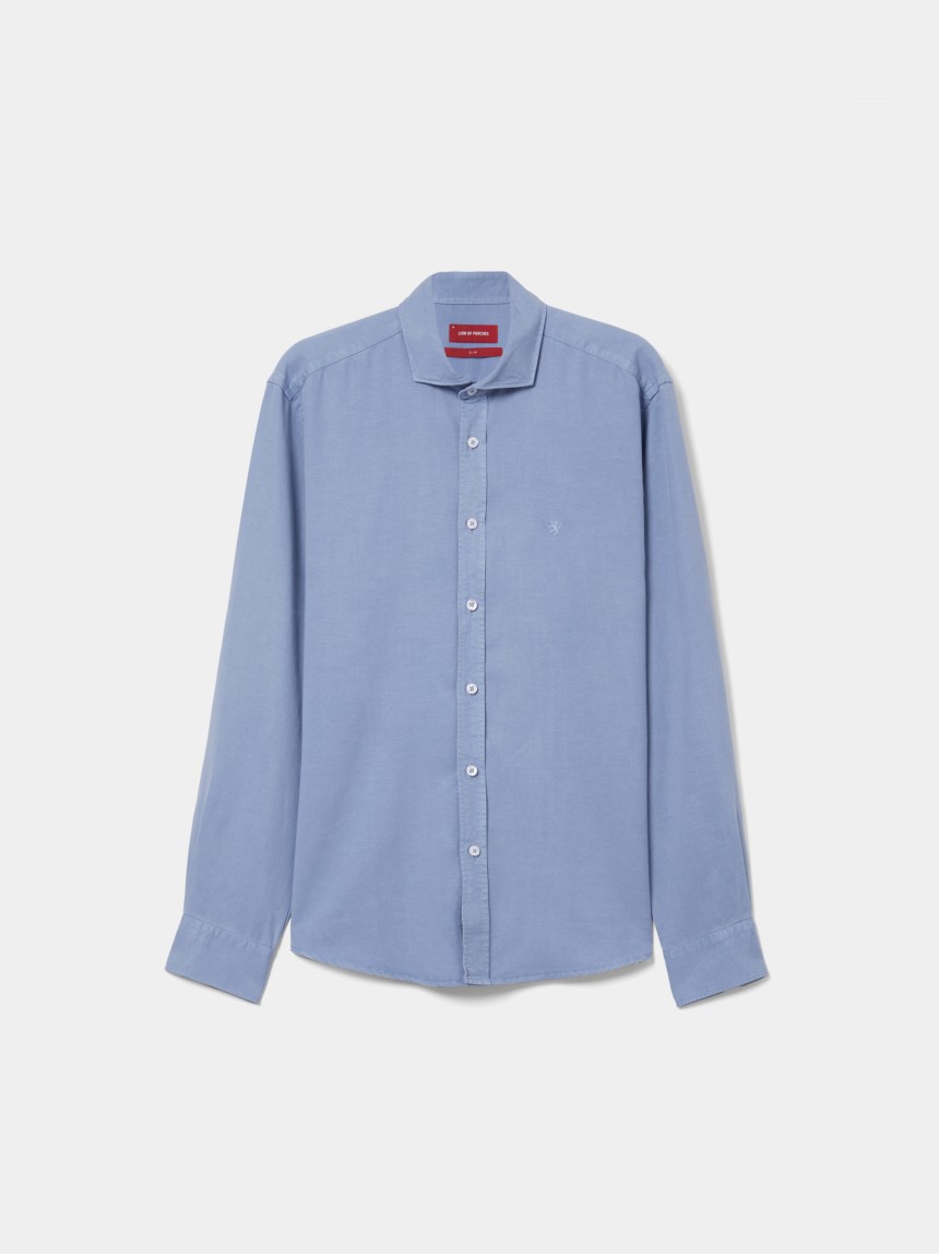 Camisa slim fit em liocel e linho
