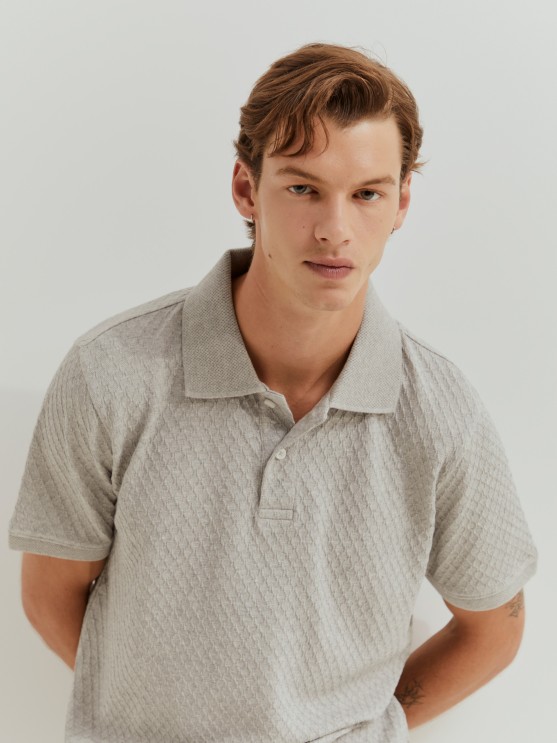 Structured mesh polo shirt