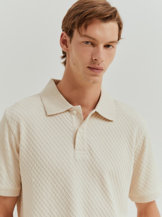 Structured mesh polo shirt
