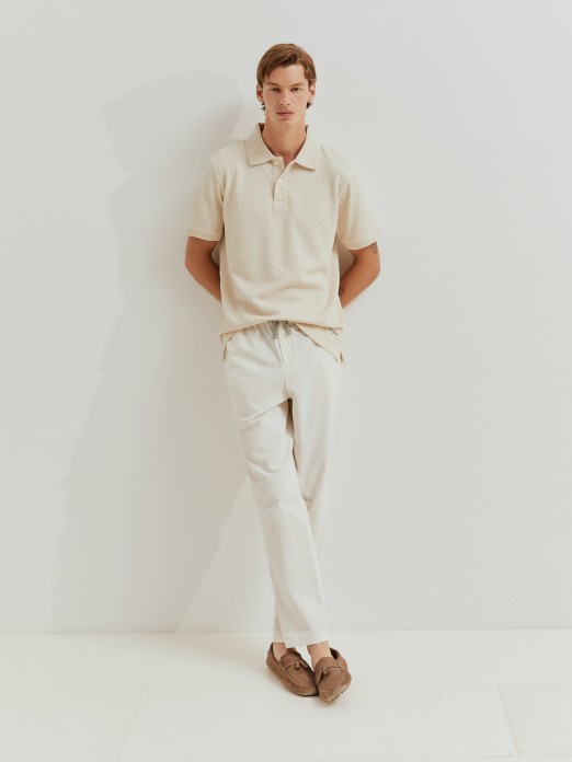Structured mesh polo shirt