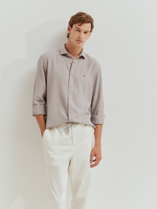 Slim fit lyocell and linen shirt