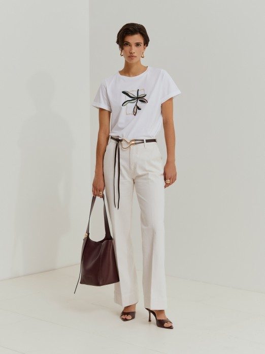 Wide leg denim pants