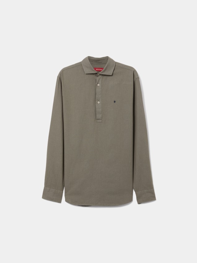 Camisa polo em linho e algodão