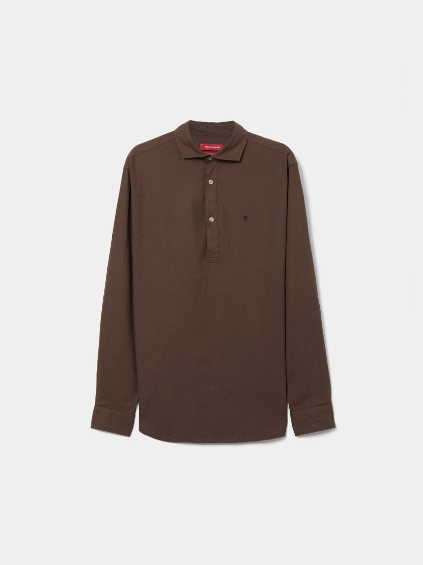 Camisa polo em linho e algod�o