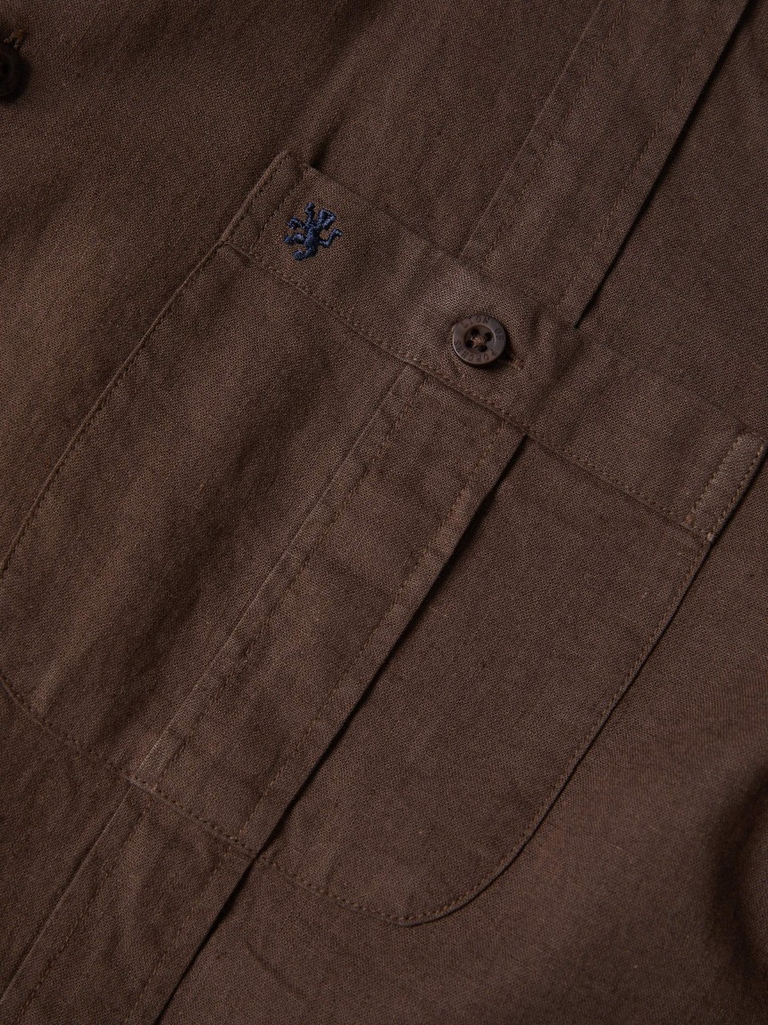 Sobrecamisa em linho e algod�o com bolsos