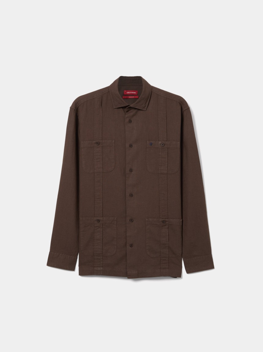 Sobrecamisa em linho e algod�o com bolsos