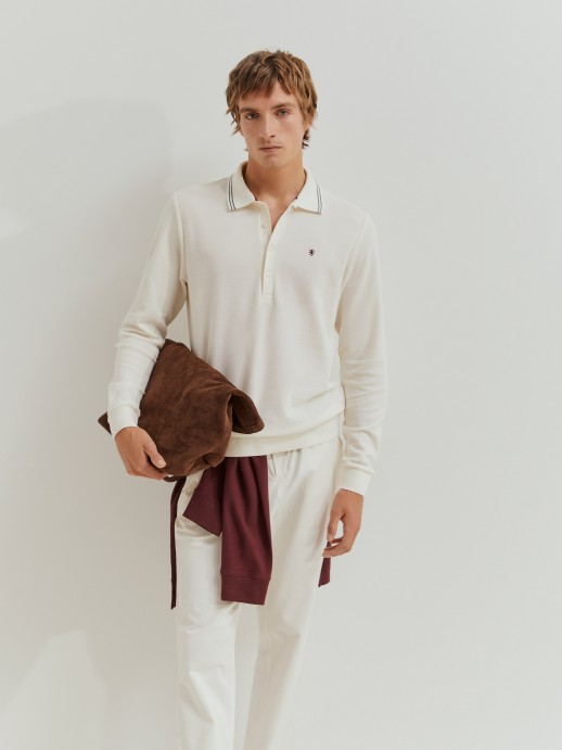 Long sleeve pique polo shirt