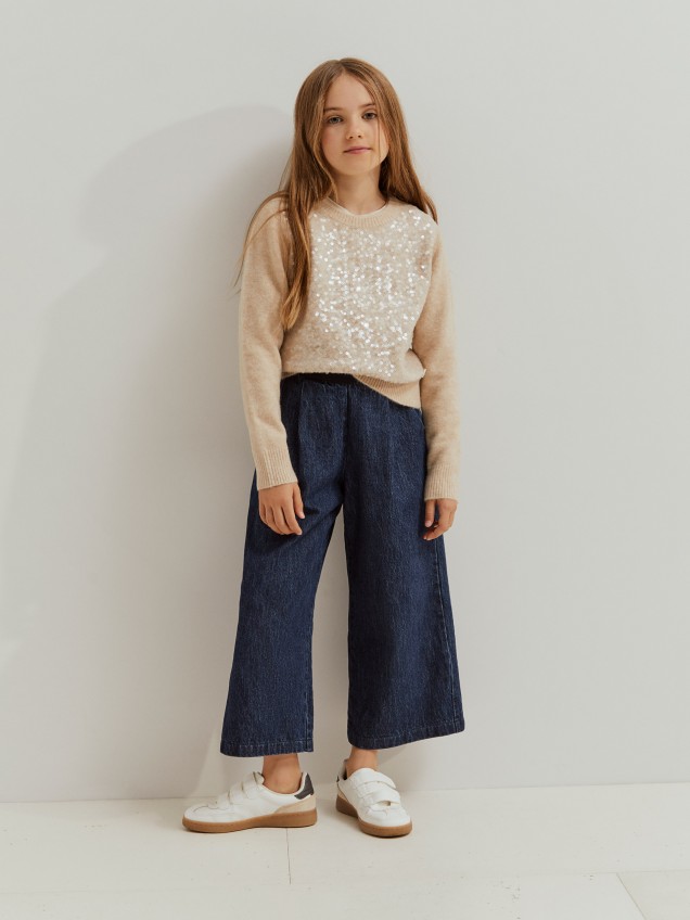 Calças denim wide leg