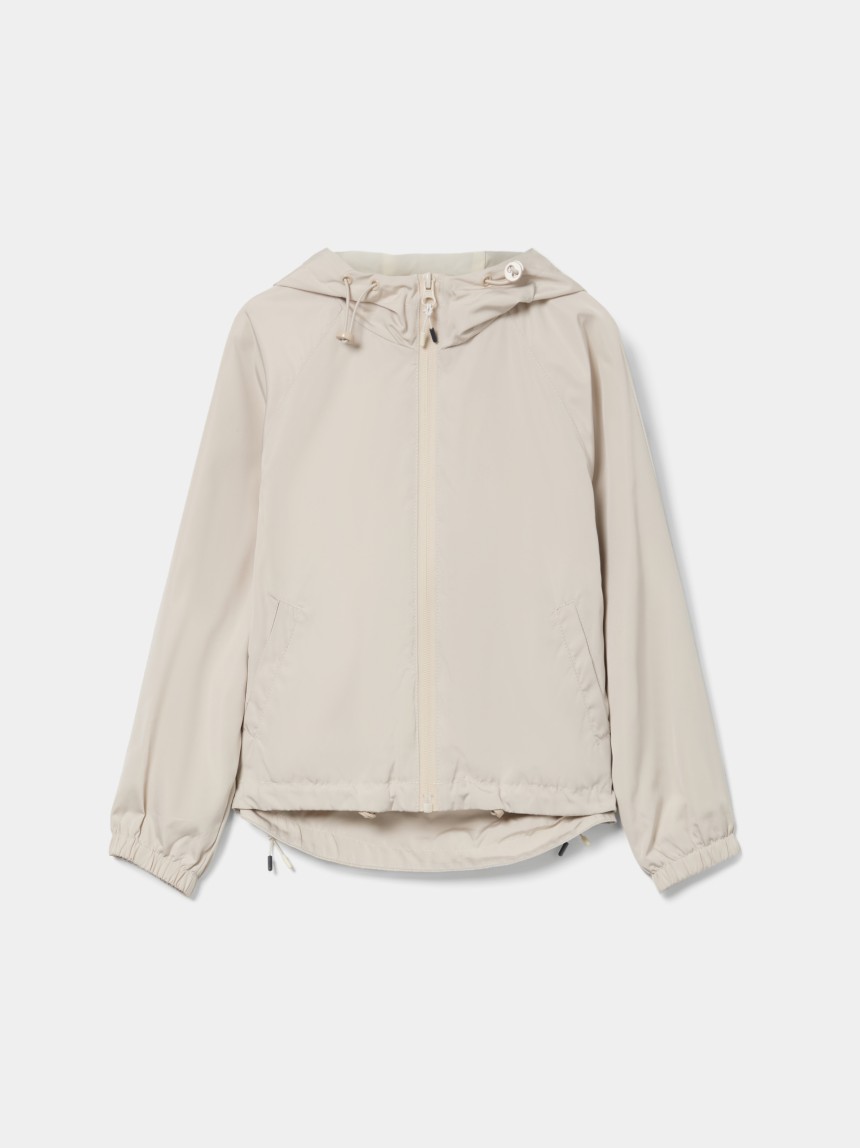 Technical jacket with printed hood