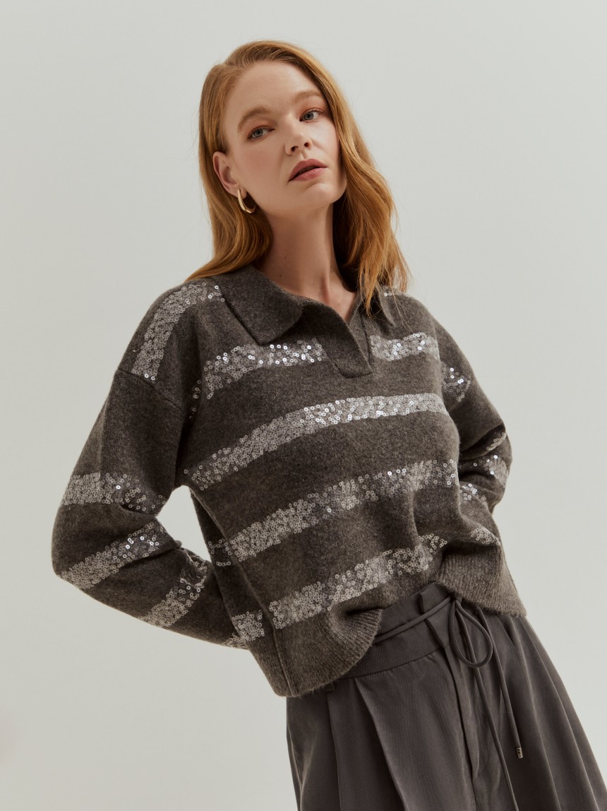 Camisola de malha �s riscas