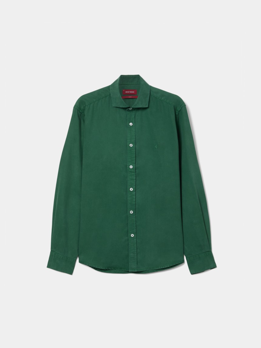 Camisa slim fit em linho e liocel