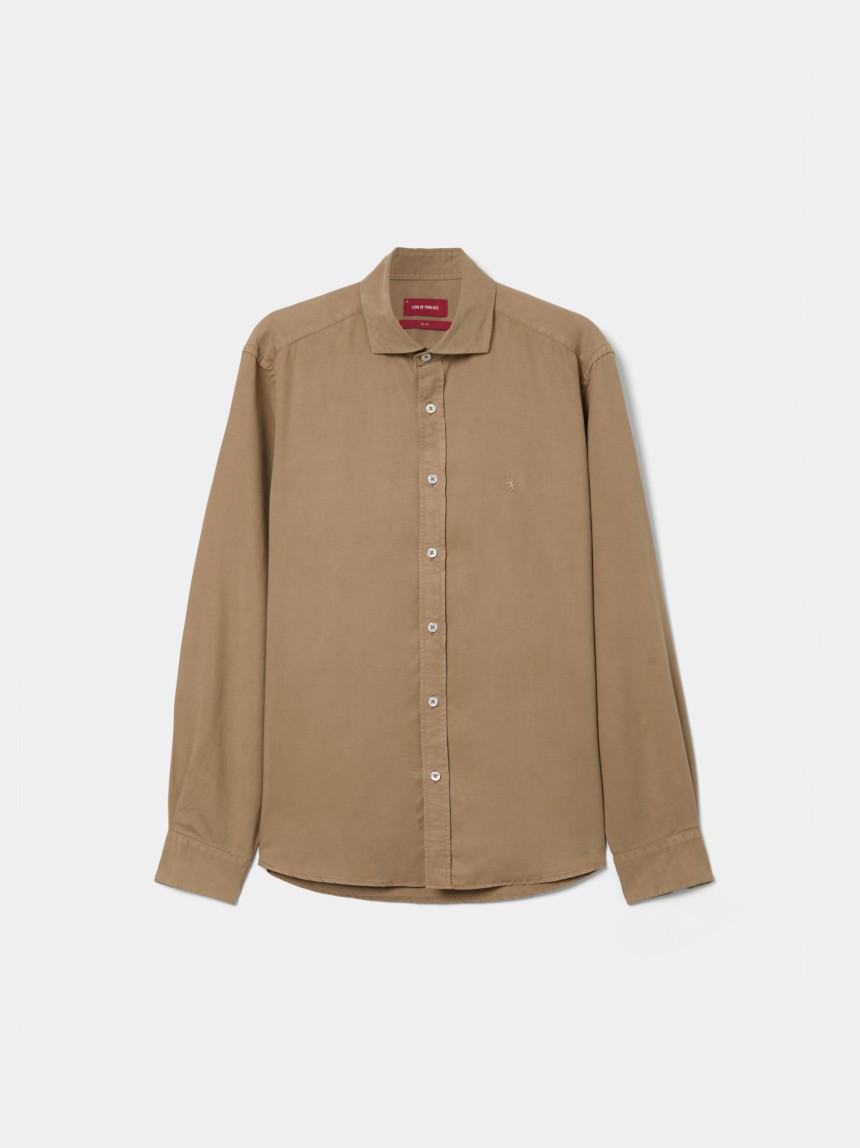 Camisa slim fit em linho e liocel