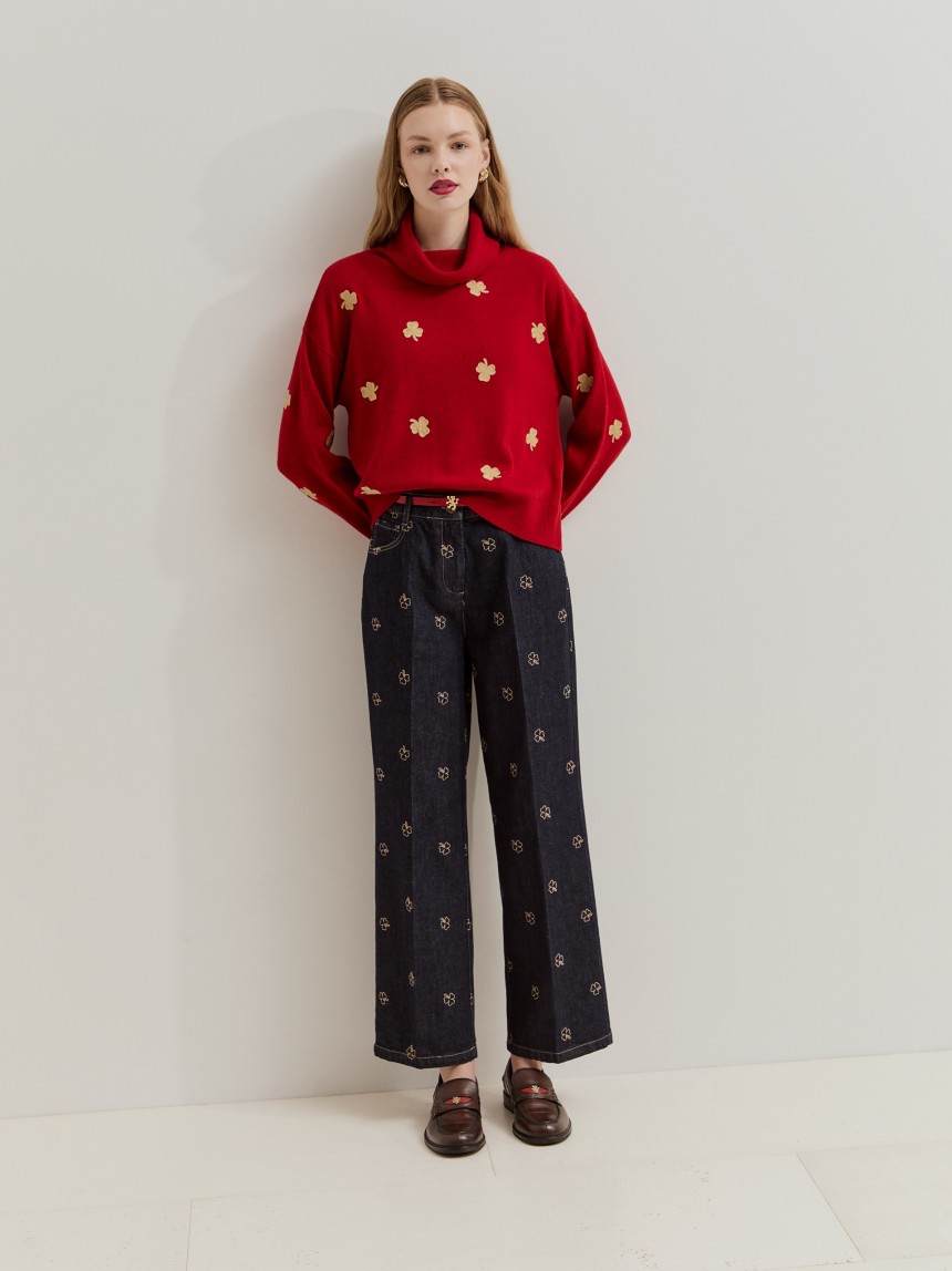 High-neck wool jumper