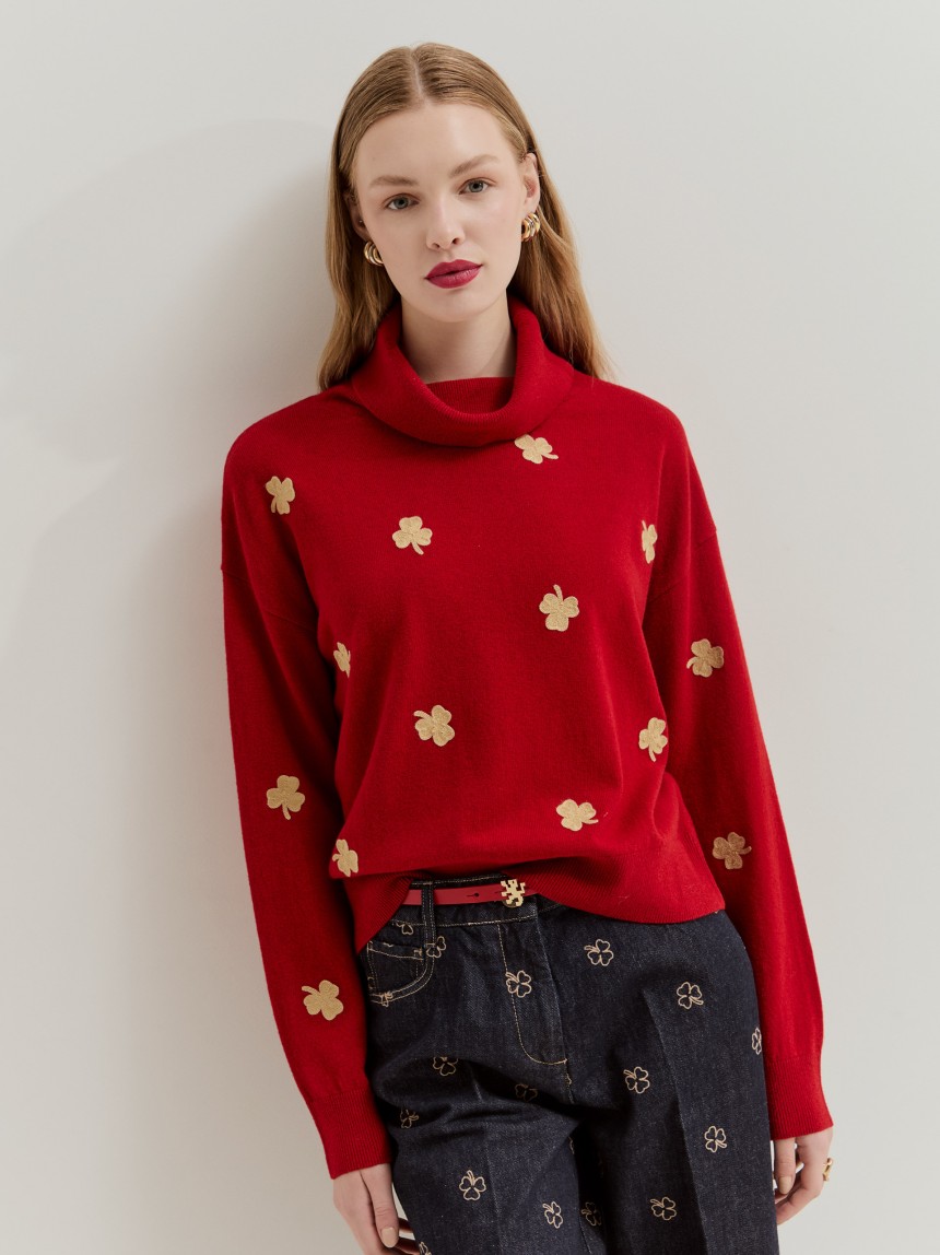 High-neck wool jumper