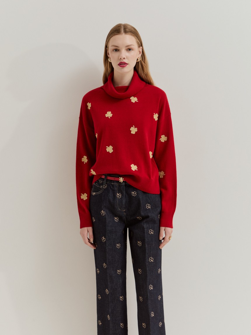 High-neck wool jumper