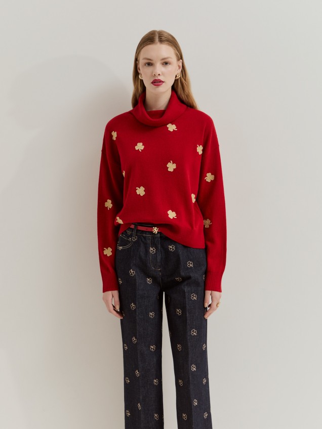 High-neck wool jumper