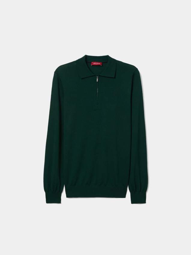 Long-sleeved wool polo shirt