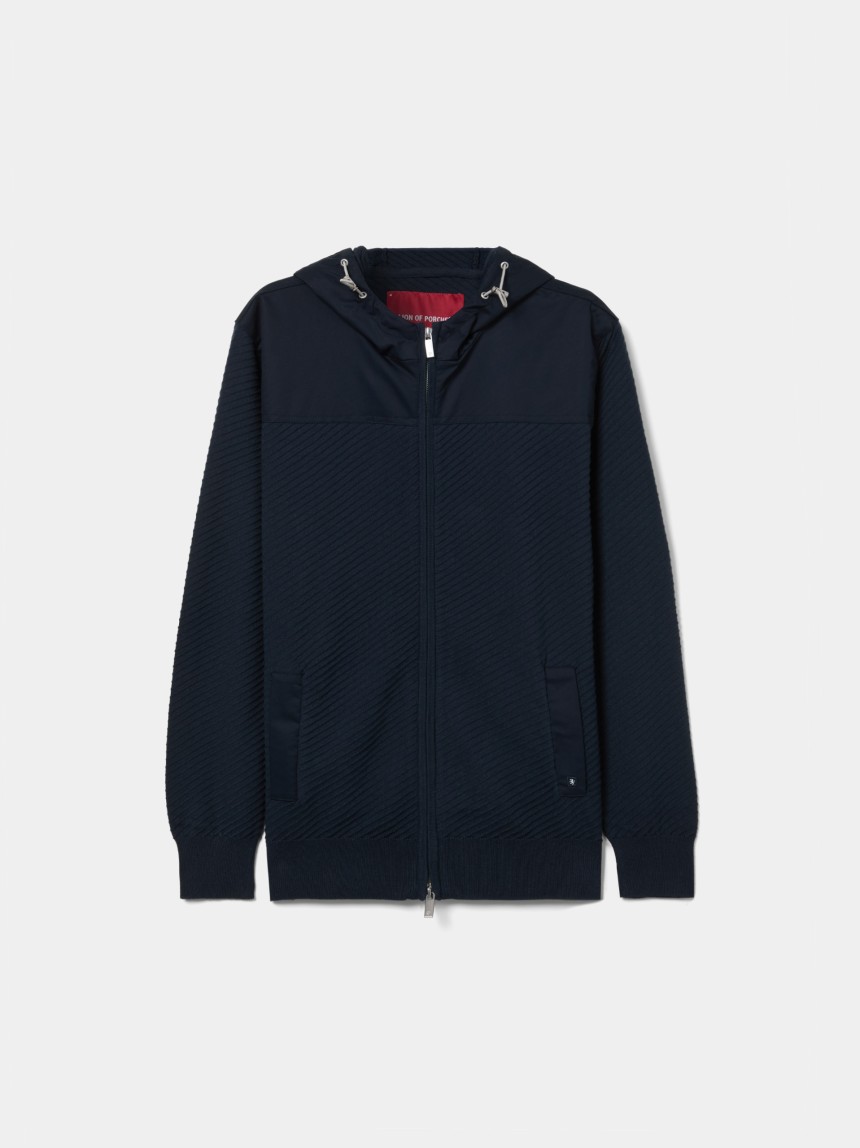 Structured jacket with a hood